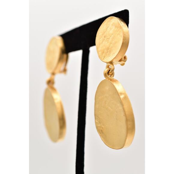 Fernando Originals Vintage Clip Earrings Dangle Brushed Gold Chunky NOS BinA18 - Picture 2 of 12